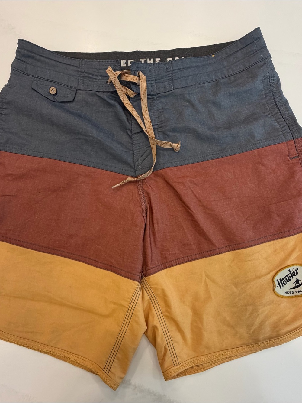 Howler Brothers Men’s Colorblock Board Shorts Navy, Rust & Mustard size 31